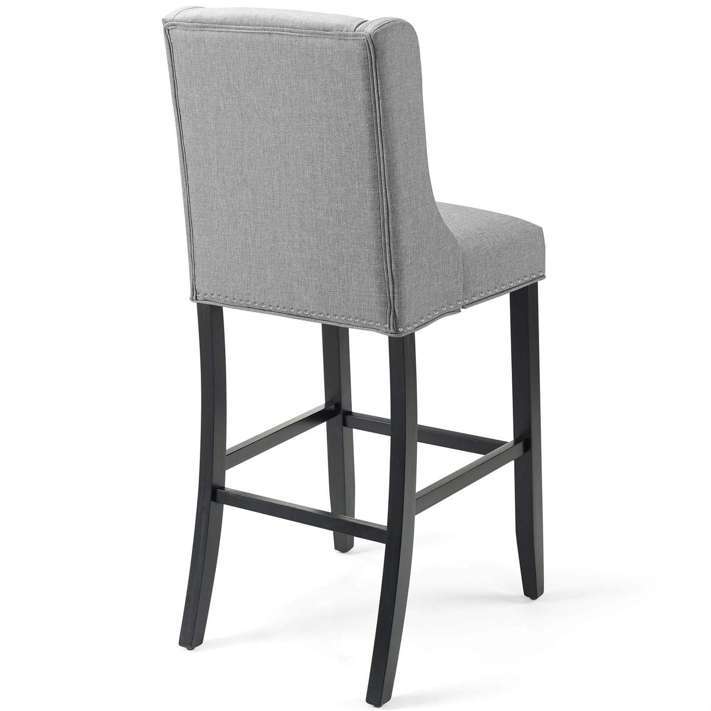 barstools | CasaFoyer Baron Upholstered Fabric Bar Stool | Contemporary Design | Nailhead Trim | Footstool | Solid Wood Frame | Light Gray | casafoyer.myshopify.com