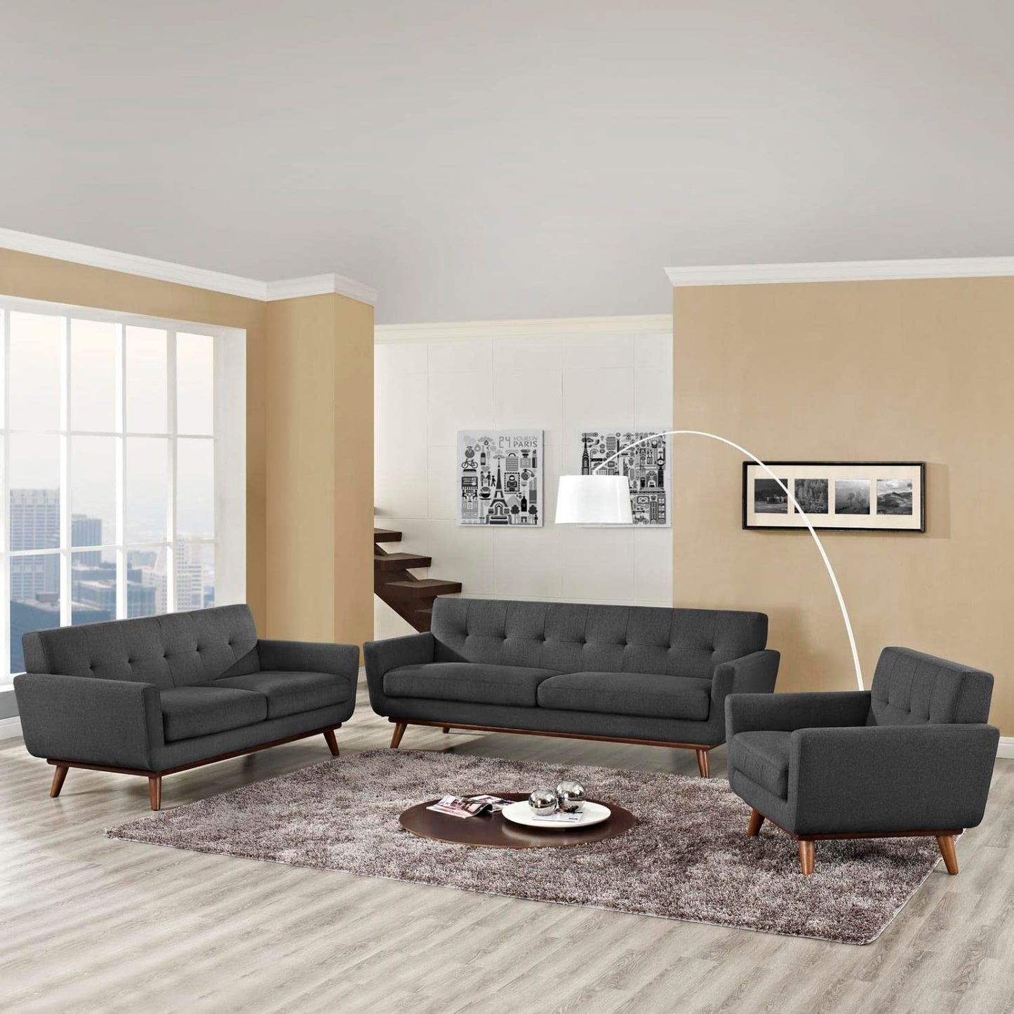 kitchen and dining room sets | CasaFoyer Engage Upholstered Fabric Button Tufted Sofa Furniture Set | Comfortable Lounging Experience | Cherry Legs | Armchair, Loveseat, and Sofa | Stylish & Sturdy | Perfect Addition to Your Home | casafoyer.myshopify.com