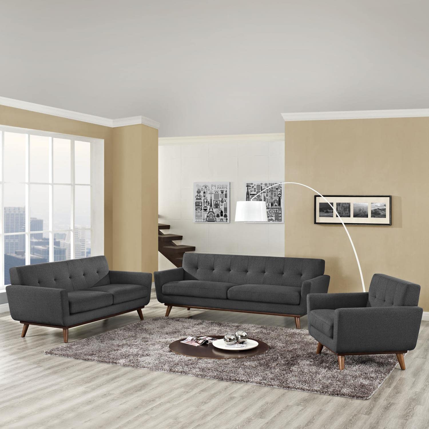kitchen and dining room sets | CasaFoyer Engage Upholstered Fabric Button Tufted Sofa Furniture Set | Comfortable Lounging Experience | Cherry Legs | Armchair, Loveseat, and Sofa | Stylish & Sturdy | Perfect Addition to Your Home | casafoyer.myshopify.com