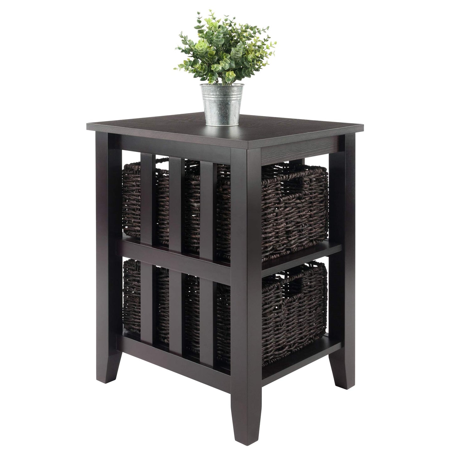 TABLE | Ergode  Morris Collection End Table | 2 Shelves & Foldable Baskets | Espresso Finish | Sleek Design | Solid Wood Construction | casafoyer.myshopify.com