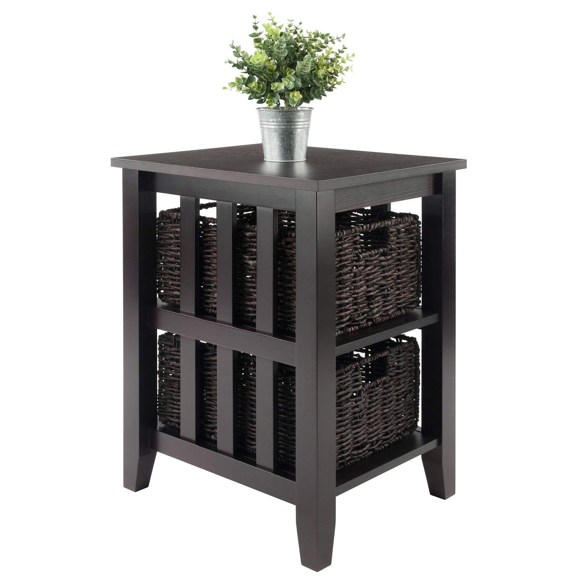TABLE | Ergode  Morris Collection End Table | 2 Shelves & Foldable Baskets | Espresso Finish | Sleek Design | Solid Wood Construction | casafoyer.myshopify.com