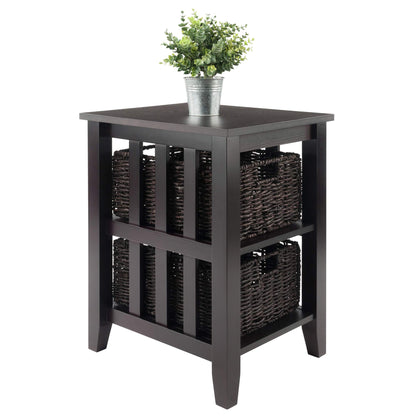 TABLE | Ergode  Morris Collection End Table | 2 Shelves & Foldable Baskets | Espresso Finish | Sleek Design | Solid Wood Construction | casafoyer.myshopify.com