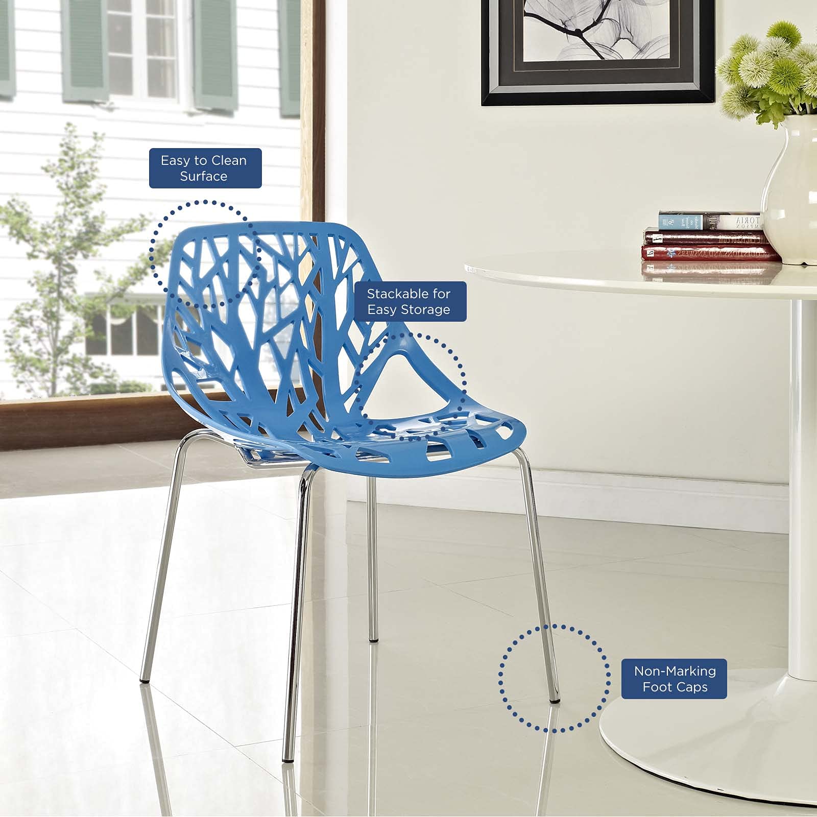 home office desk chairs | CasaFoyer Captivating Stencil Dining Chair Set of 4 | Enigmatic Forests & Nostalgic Melodies | Blue | casafoyer.myshopify.com