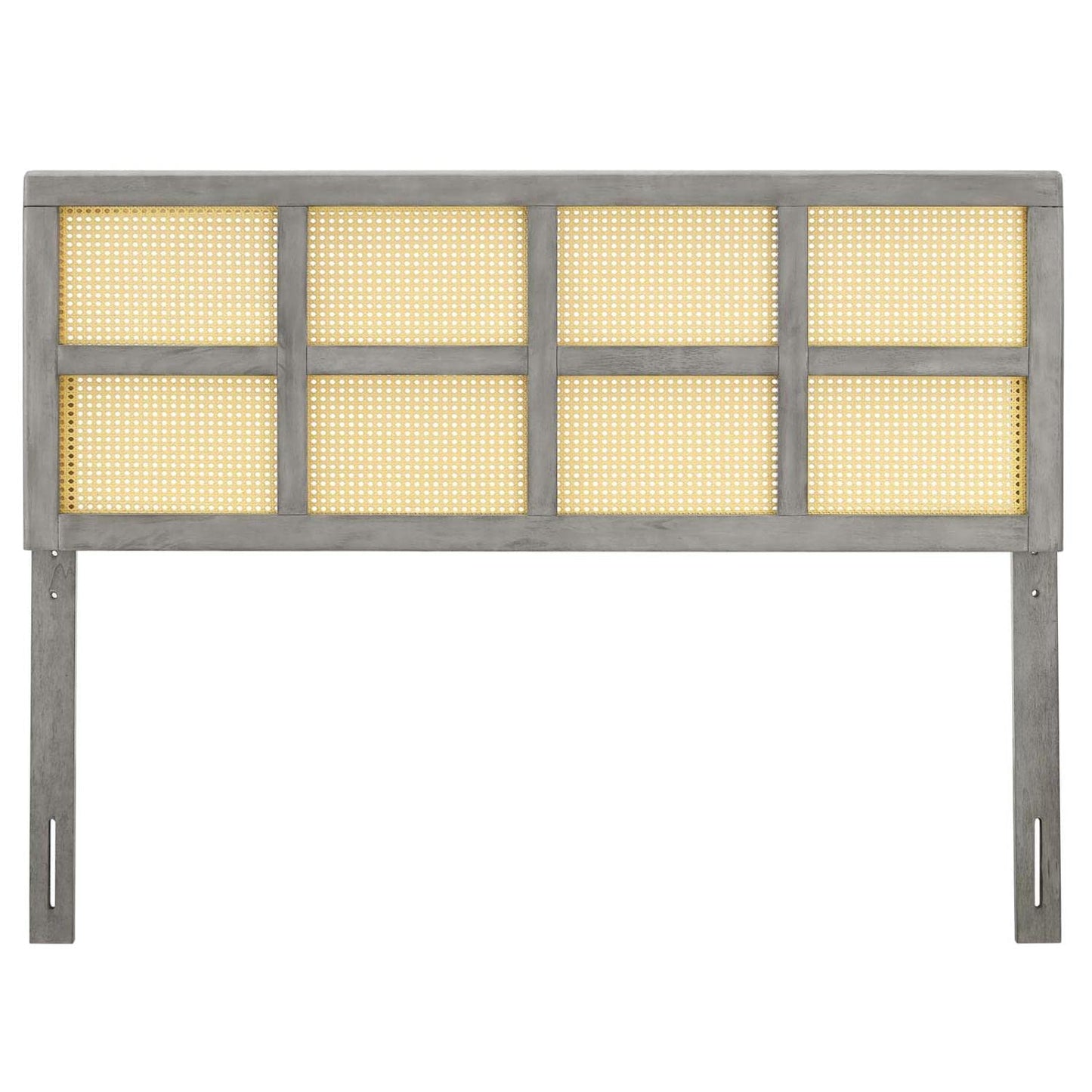 Bed | CasaFoyer Luana Cane Woven Rattan Queen Headboard | Mid-Century Modern Style | Organic Aesthetic | Durable Solid Rubberwood | Customizable | Gray | casafoyer.myshopify.com