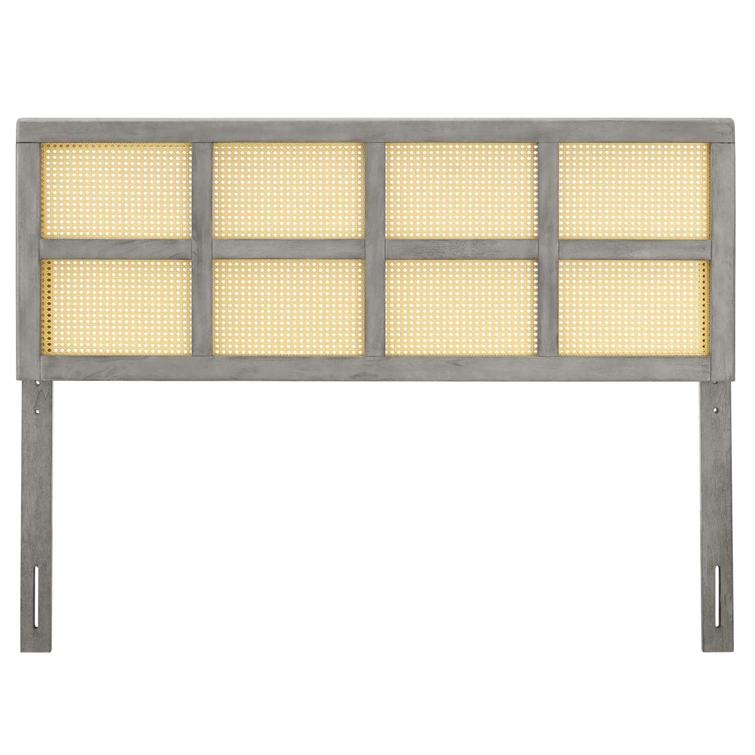 Bed | CasaFoyer Luana Cane Woven Rattan Queen Headboard | Mid-Century Modern Style | Organic Aesthetic | Durable Solid Rubberwood | Customizable | Gray | casafoyer.myshopify.com