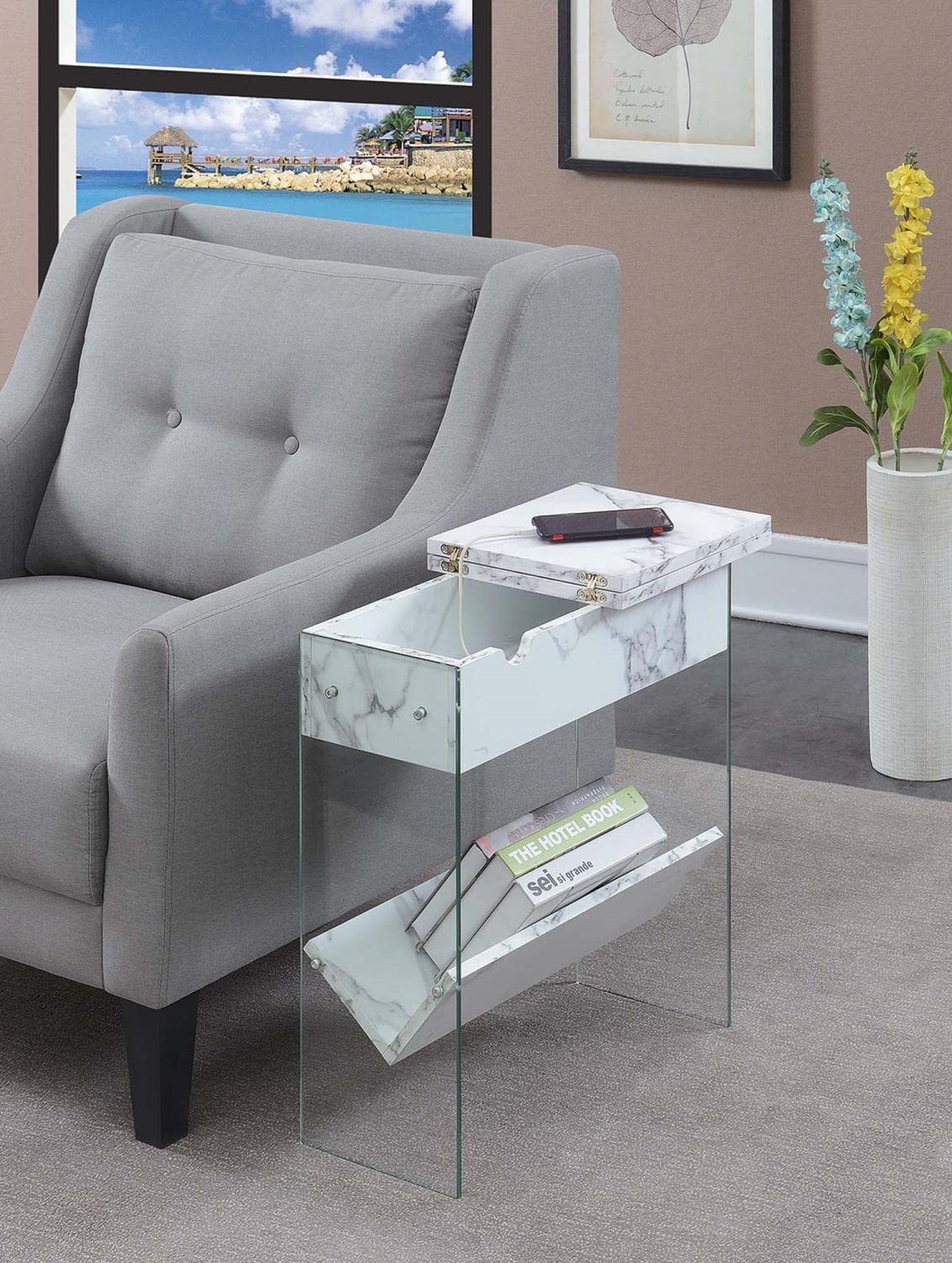 TABLE | Ergode SoHo Flip Top End Table | Charging Station, Storage & USB Ports | Modern Design, Cable Management | Durable Particle Board | SoHo Collection | casafoyer.myshopify.com
