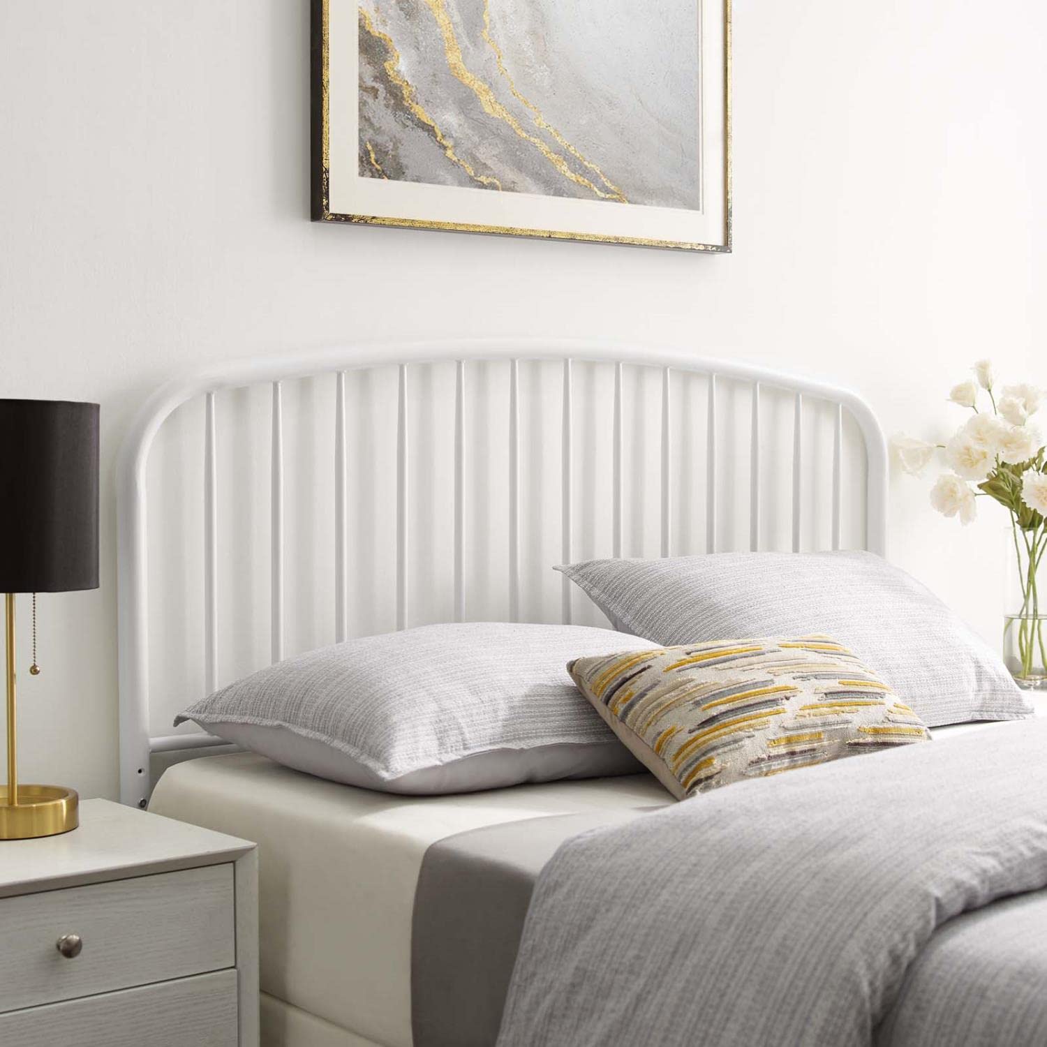 headboards | CasaFoyer Nova Metal King Headboard | Modern Farmhouse Style | Adjustable Height | Durable Iron Construction | Neutral Backdrop for Bedding | White | casafoyer.myshopify.com