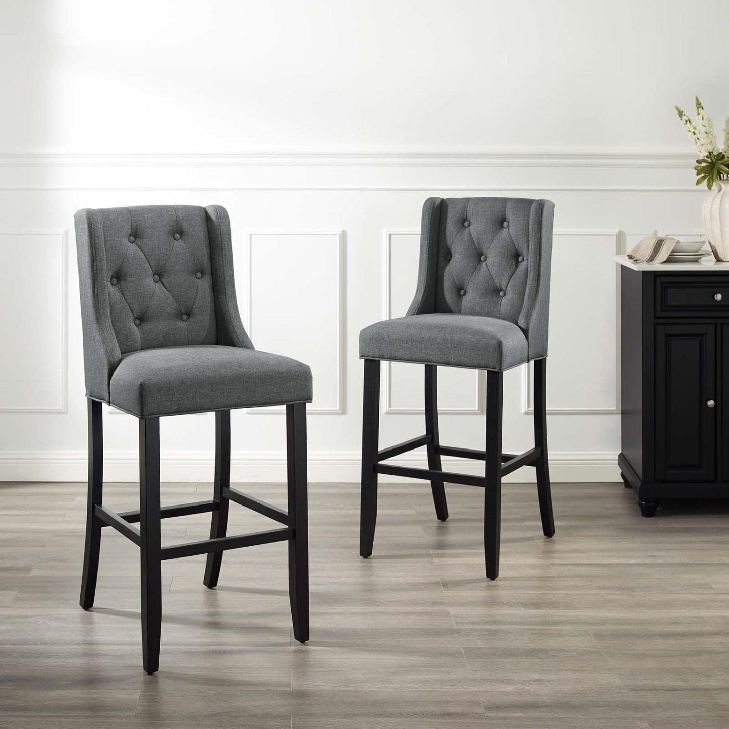 barstools | CasaFoyer Baronet Tufted Button Upholstered Fabric Bar Stool Set | Elegant Gray | Foam Padding | Solid Wood Legs | 500 lb Weight Capacity | casafoyer.myshopify.com