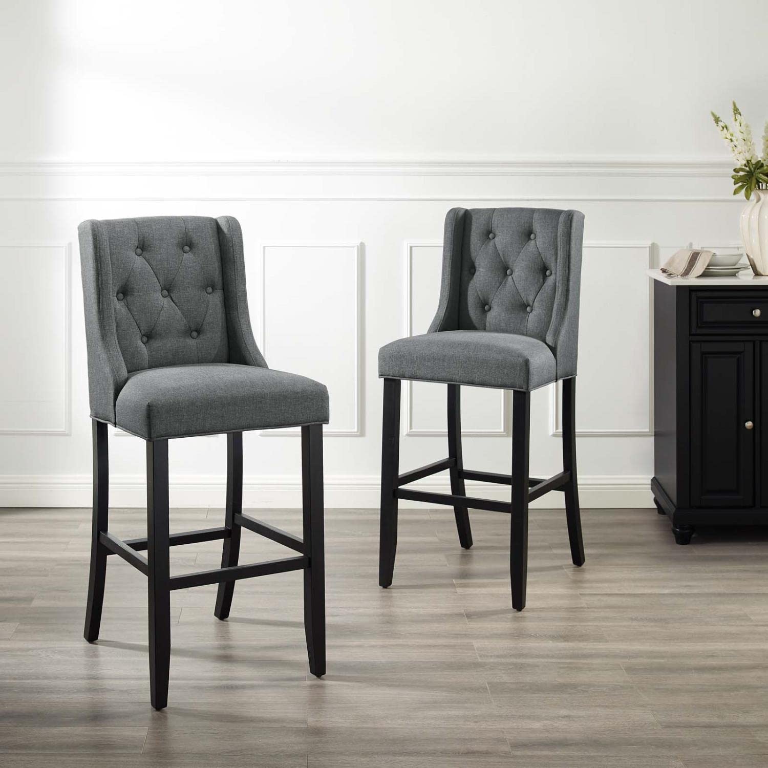 barstools | CasaFoyer Baronet Tufted Button Upholstered Fabric Bar Stool Set | Elegant Gray | Foam Padding | Solid Wood Legs | 500 lb Weight Capacity | casafoyer.myshopify.com