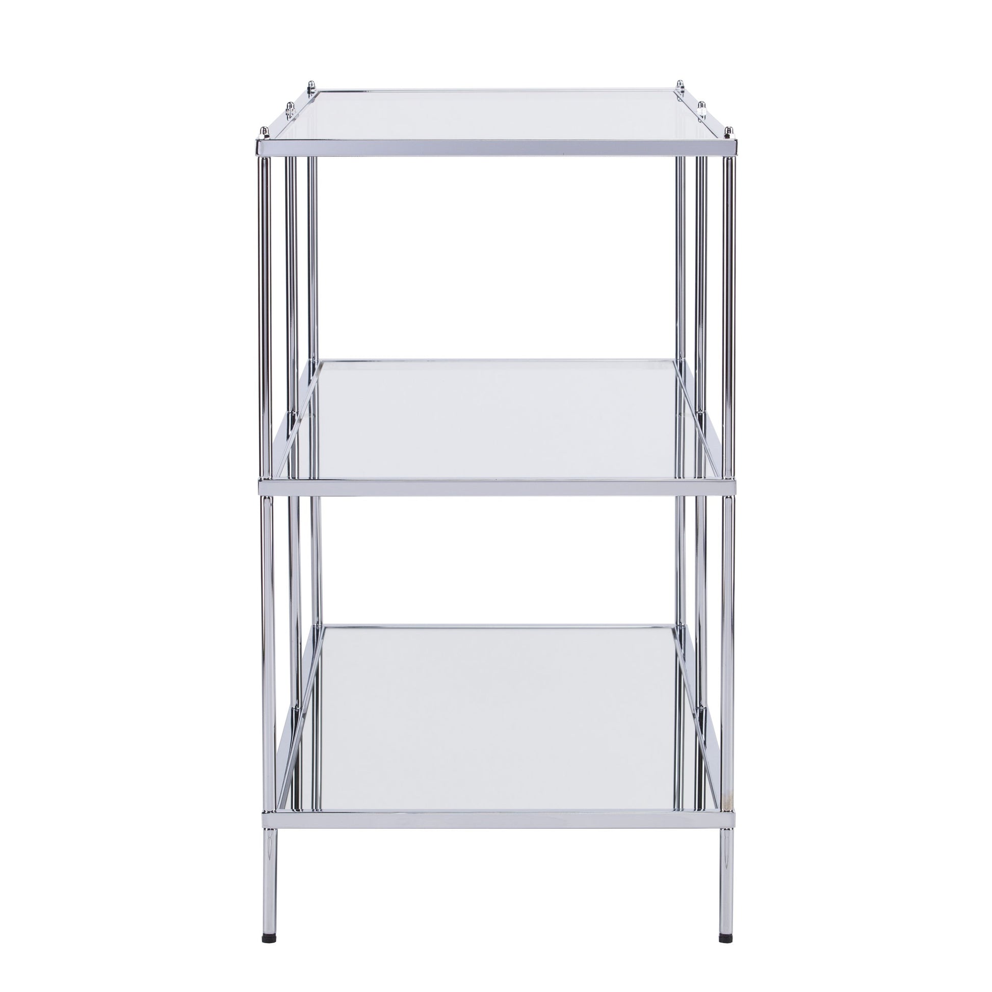 Dining Table | Exquisite Console Table | Chrome Frame | Mirrored Shelves | Glass Top | Stylish Storage | Lustrous Charm | Living, Den, or Dining Room | casafoyer.myshopify.com