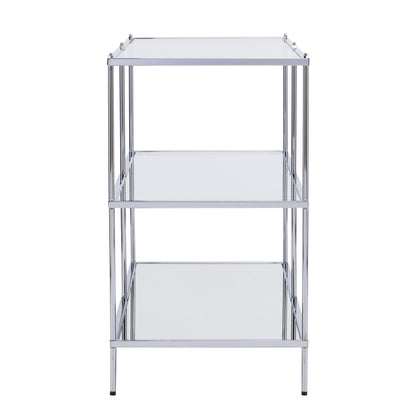 Dining Table | Exquisite Console Table | Chrome Frame | Mirrored Shelves | Glass Top | Stylish Storage | Lustrous Charm | Living, Den, or Dining Room | casafoyer.myshopify.com