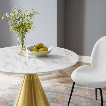 patio dining tables | CasaFoyer Tupelo 36 Dining Table | Modern Style | Mid-Century Charm | Polished Gold Base | Artificial Marble Top | Easy to Clean | Non-Marking Ring | casafoyer.myshopify.com