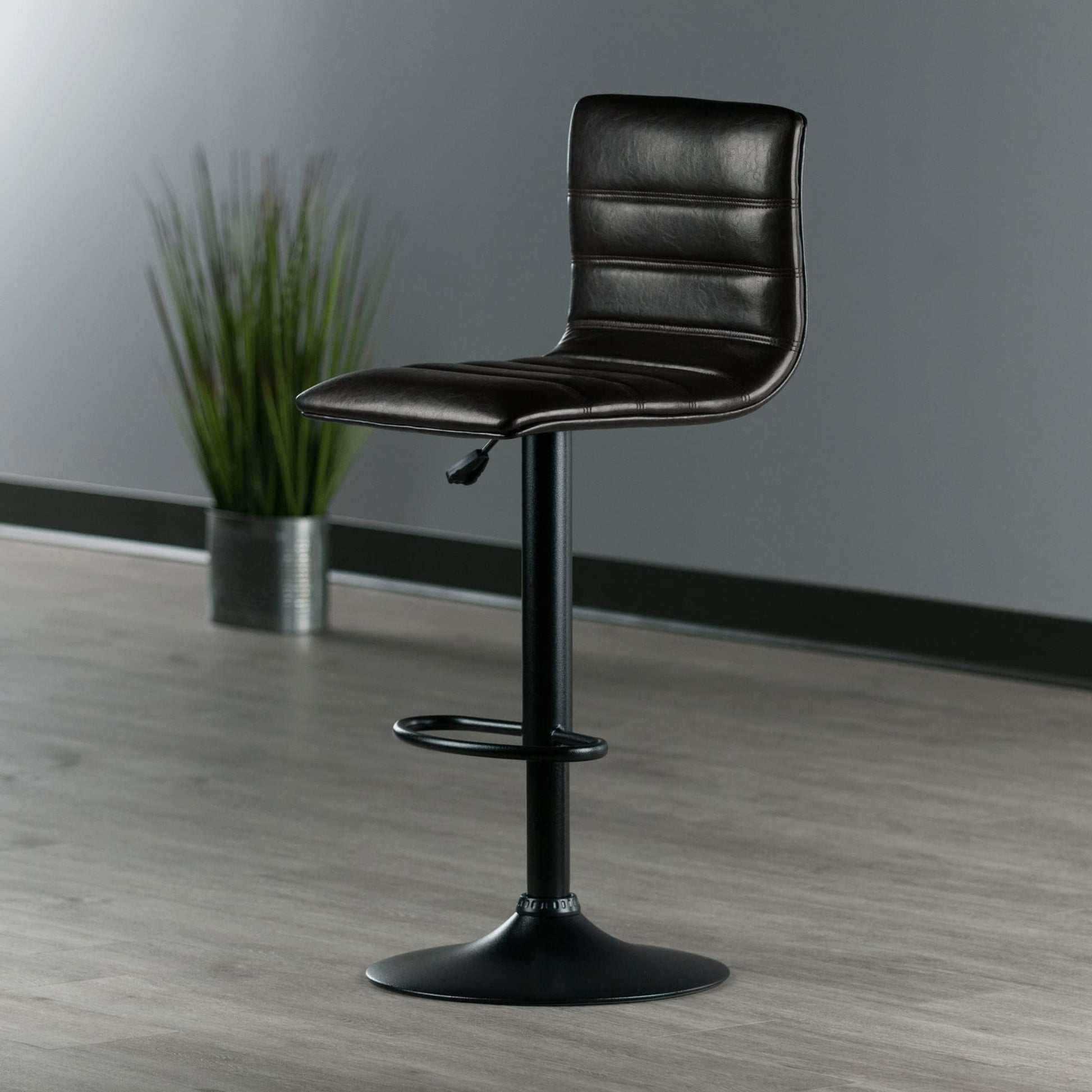 STOOL_SEATING | CasaFoyer  Wood Holly Adjustable Swivel Stool | Modern L-Shape Design | Height Adjustable | 360-Degree Swivel | Espresso Faux Leather Seat | Matte Black Base | Perfect for Kitchen or Basement Bar | casafoyer.myshopify.com