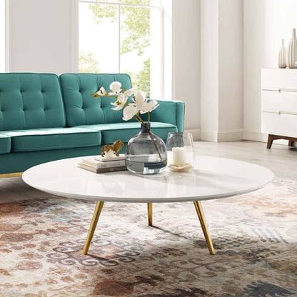 coffee tables | Ergode Lippa 47 Round Coffee Table | Timeless Design | White Lacquered Top | Gold Tripod Base | Perfect for Living Room, Lounge, or Home Office | casafoyer.myshopify.com