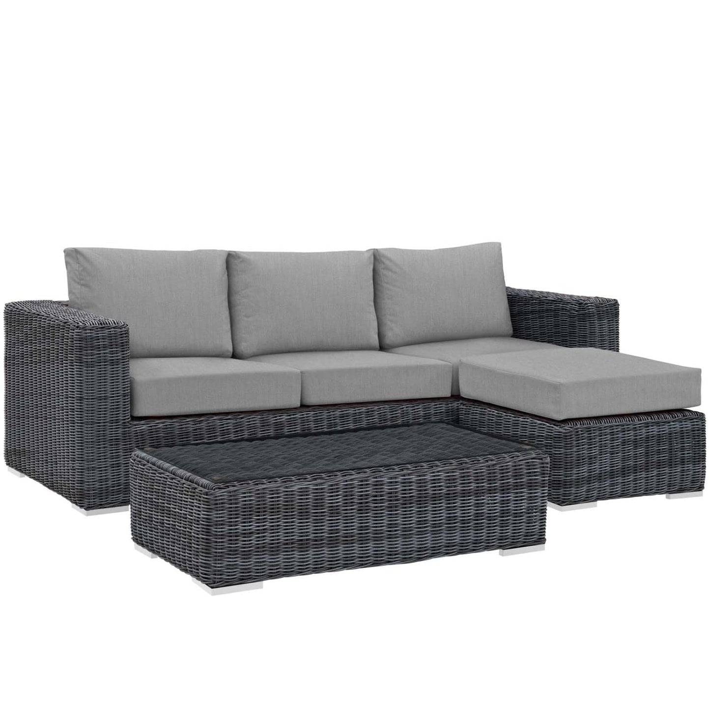 Patio Furniture Sets | Summon Outdoor Patio Sectional Sofa Set | Two-Tone Rattan | Sunbrella Cushions | Aluminum Frame | Coffee Table | Ottoman | Sofa | Canvas Gray | casafoyer.myshopify.com
