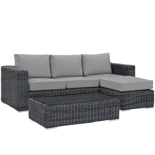 Patio Furniture Sets | Summon Outdoor Patio Sectional Sofa Set | Two-Tone Rattan | Sunbrella Cushions | Aluminum Frame | Coffee Table | Ottoman | Sofa | Canvas Gray | casafoyer.myshopify.com