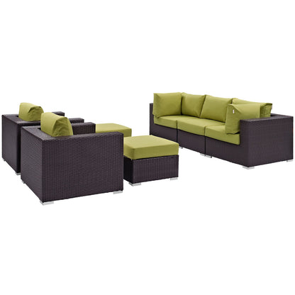 kitchen and dining room sets | CasaFoyer Convene Outdoor Sectional Set | Synthetic Rattan | Aluminum Frame | All-Weather Cushions | Patio Sofa, Armless Chair, Corner, Ottoman | Espresso Peridot | casafoyer.myshopify.com