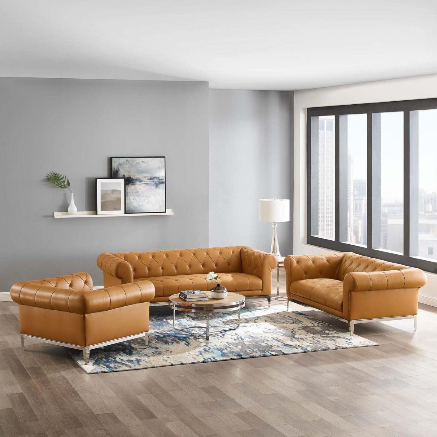 kitchen and dining room sets | CasaFoyer Idyll Leather Chesterfield 3 Piece Set | Spacious & Opulent Sofa, Loveseat, Armchair | Supple Leather Upholstery | Tufted Button Accents | Polished Stainless Steel Frame | casafoyer.myshopify.com