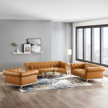 kitchen and dining room sets | CasaFoyer Idyll Leather Chesterfield 3 Piece Set | Spacious & Opulent Sofa, Loveseat, Armchair | Supple Leather Upholstery | Tufted Button Accents | Polished Stainless Steel Frame | casafoyer.myshopify.com