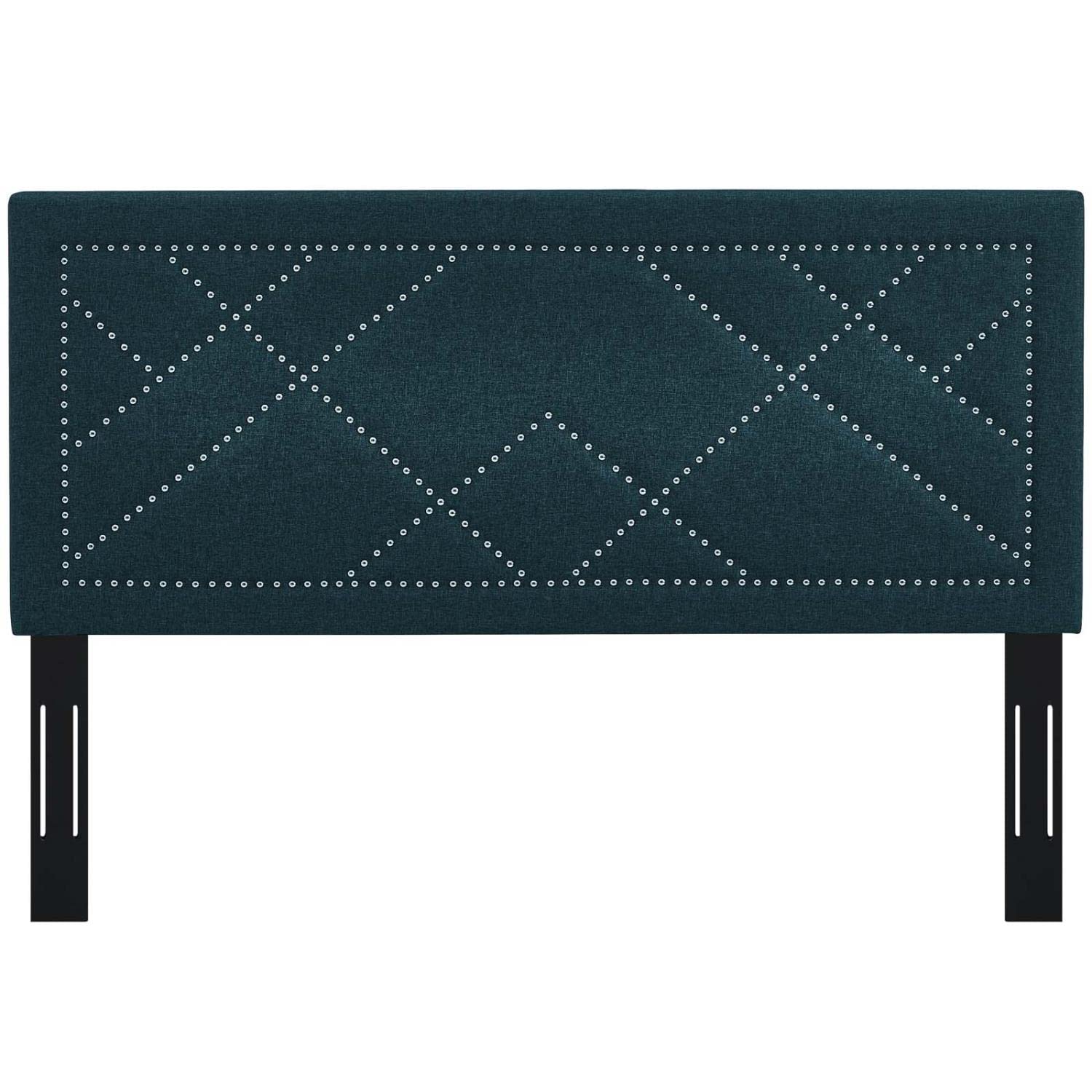 Bed | CasaFoyer Reese Nailhead Full/Queen Headboard | Geometric Elegance | Adjustable Height | Sturdy Frame | Upholstered Linen | casafoyer.myshopify.com