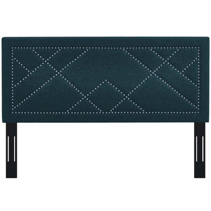 Bed | CasaFoyer Reese Nailhead Full/Queen Headboard | Geometric Elegance | Adjustable Height | Sturdy Frame | Upholstered Linen | casafoyer.myshopify.com