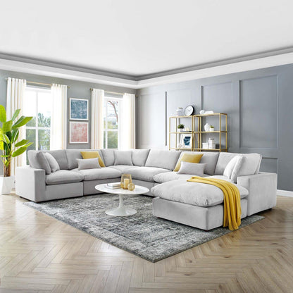 sofas | CasaFoyer Commix Luxurious Sectional Sofa | Plush Comfort | Stain-Resistant Velvet | Solid Wood Construction | 7-Piece Set with Ottoman | Light Gray | casafoyer.myshopify.com