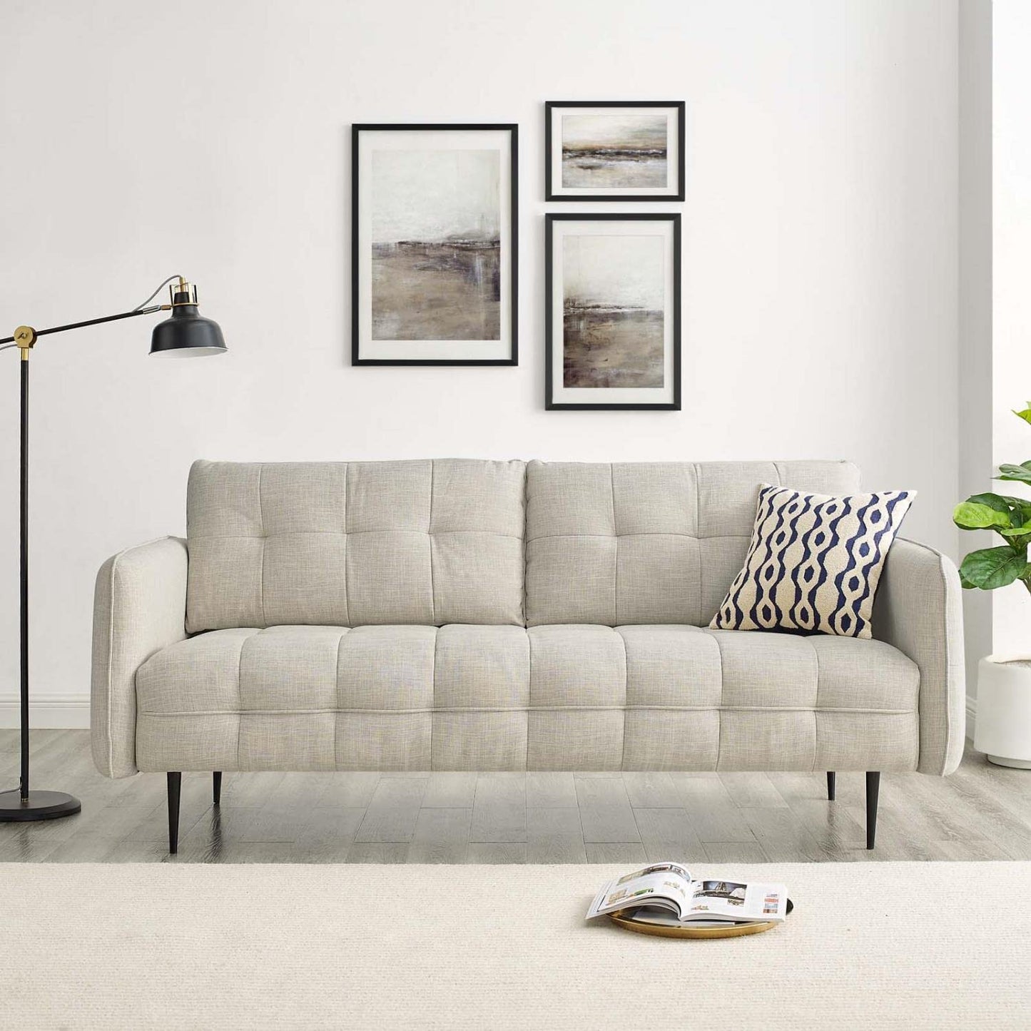 sofas | CasaFoyer Cameron Tufted Fabric Sofa | Contemporary Charm | Mid-Century Design | Soft Polyester | Optimal Comfort | Solid Wood Frame | Easy Assembly | Beige | casafoyer.myshopify.com