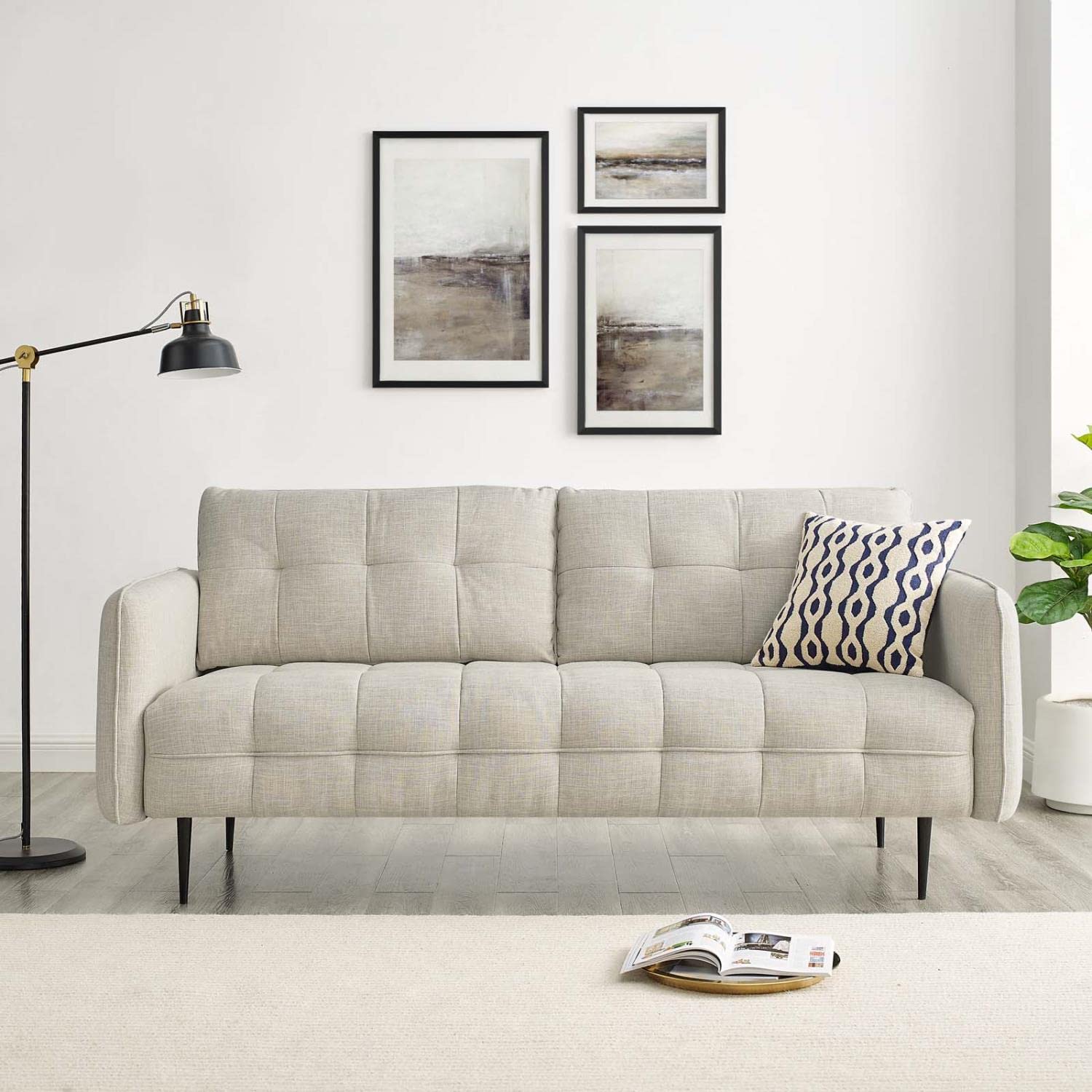 sofas | CasaFoyer Cameron Tufted Fabric Sofa | Contemporary Charm | Mid-Century Design | Soft Polyester | Optimal Comfort | Solid Wood Frame | Easy Assembly | Beige | casafoyer.myshopify.com