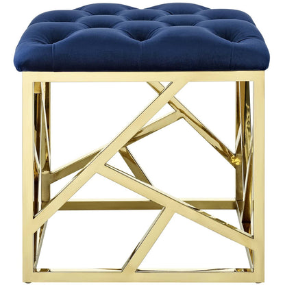 ottomans | CasaFoyer Intersperse Ottoman | Polished Stainless Steel Base | Tufted Velvet Top | Non-Marking Footpads | 331 lbs Weight Capacity | casafoyer.myshopify.com