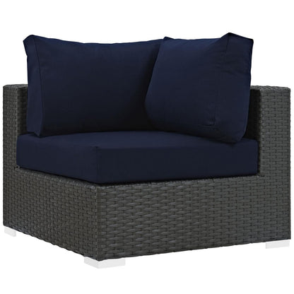 Patio Furniture Sets | Sojourn Outdoor Patio Corner Sofa Chair | Sunbrella Fabric | Synthetic Rattan | UV Protection | Aluminum Frame | casafoyer.myshopify.com