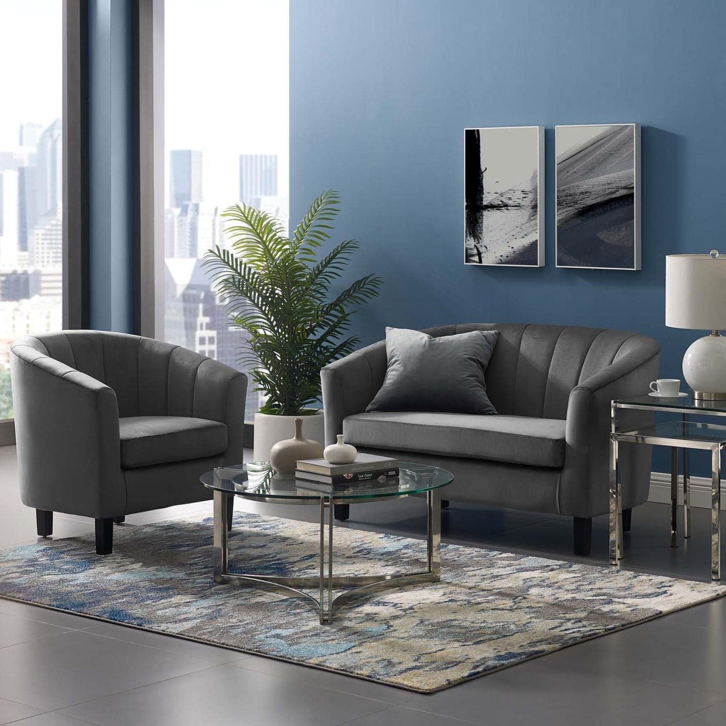 kitchen and dining room sets | CasaFoyer Prospect Performance Velvet Loveseat & Armchair Set | Modern Design | Stain-Resistant Fabric | Comfortable & Durable | Gray | casafoyer.myshopify.com