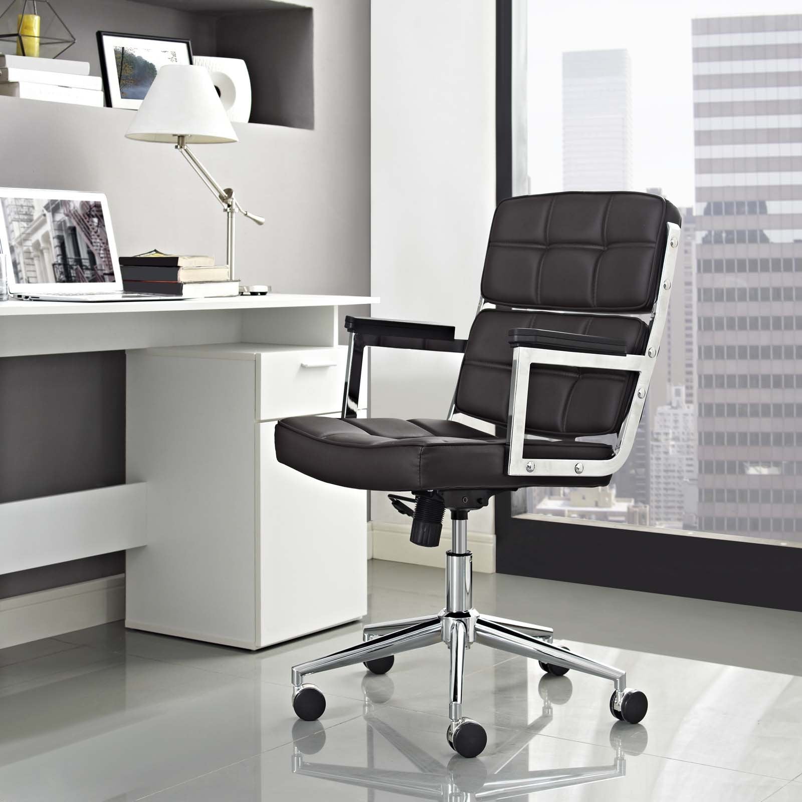 home office desk chairs | CasaFoyer Portray Highback Office Chair | Tiled Design | Chrome Steel Frame | Foam Padding | Mobility | Tilt Control | Height Adjustment | Brown | casafoyer.myshopify.com