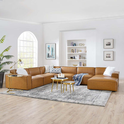 kitchen and dining room sets | CasaFoyer Restore Vegan Leather 7-Piece Sectional Sofa | Minimalist Elegance | Plush Cushions | Sturdy Build | Non-Marking Foot Caps | Tan | casafoyer.myshopify.com