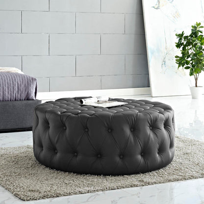ottomans | CasaFoyer Amour Tufted Round Ottoman | Elegant Design | Plush Foam Padding | High-Quality Vinyl Upholstery | Sturdy Black Legs | Resting Feet, Showcasing Magazines | Enhance Interior Decor | Set of 1 | casafoyer.myshopify.com