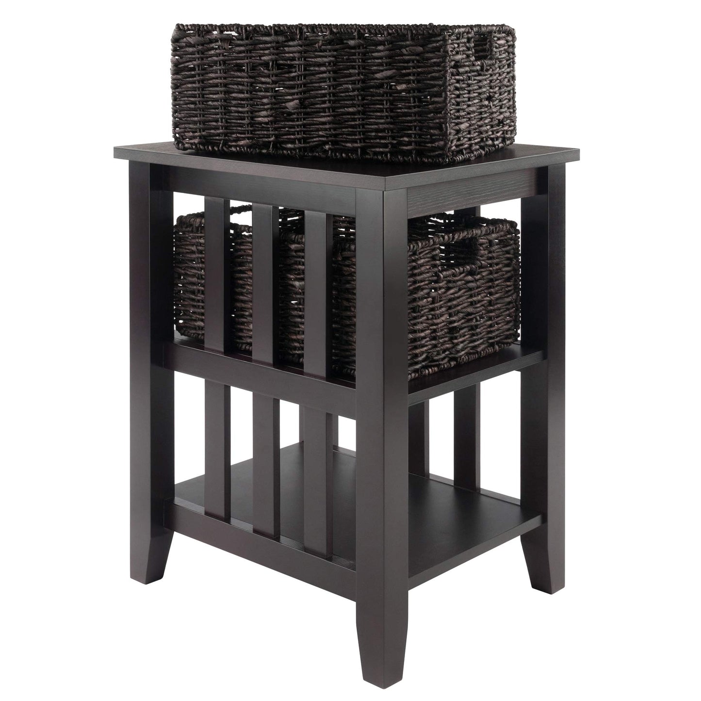 TABLE | Ergode  Morris Collection End Table | 2 Shelves & Foldable Baskets | Espresso Finish | Sleek Design | Solid Wood Construction | casafoyer.myshopify.com
