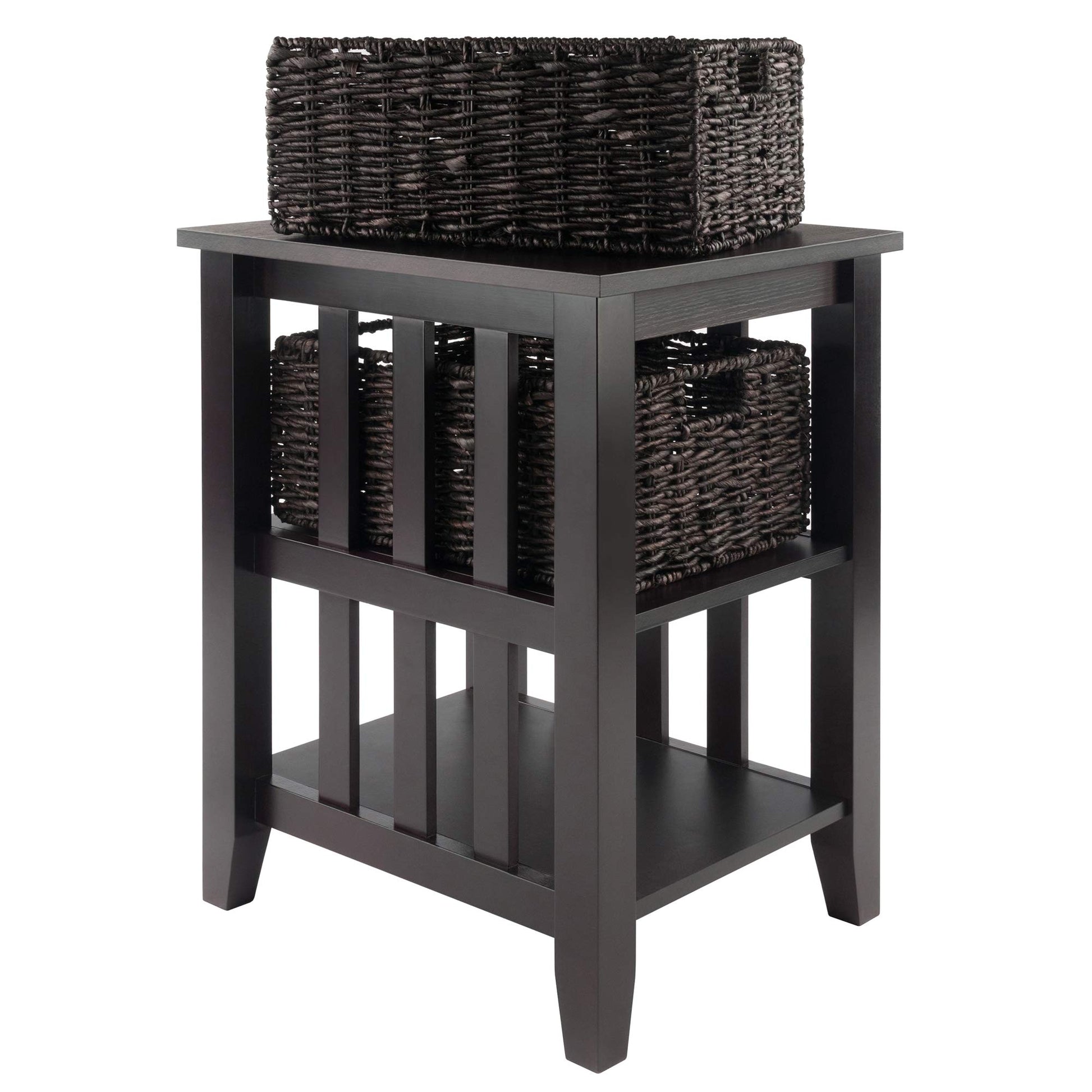 TABLE | Ergode  Morris Collection End Table | 2 Shelves & Foldable Baskets | Espresso Finish | Sleek Design | Solid Wood Construction | casafoyer.myshopify.com