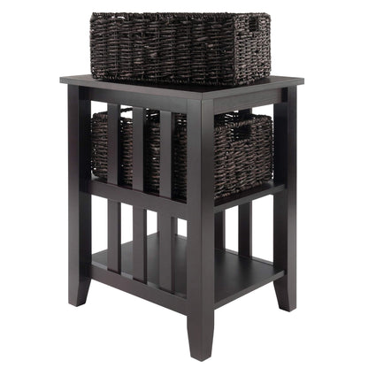 TABLE | Ergode  Morris Collection End Table | 2 Shelves & Foldable Baskets | Espresso Finish | Sleek Design | Solid Wood Construction | casafoyer.myshopify.com