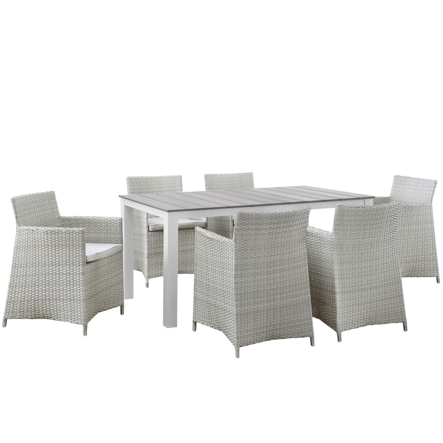 Patio Furniture Sets | Junction Outdoor Patio Dining Furniture Set | Vibrant Style | Durable Rattan Weave | All-Weather Cushions | Fully Assembled | 7 Piece Gray White | casafoyer.myshopify.com