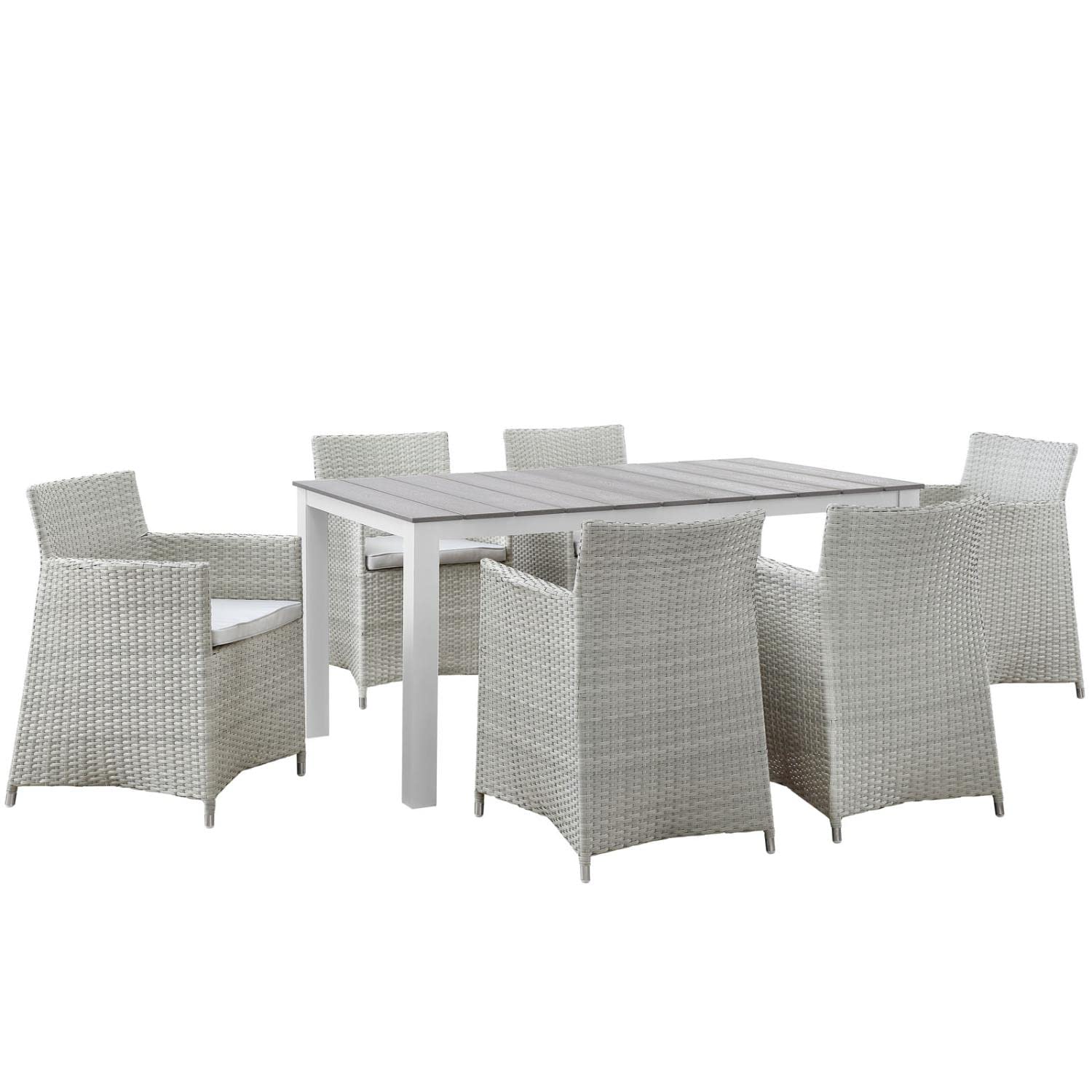Patio Furniture Sets | Junction Outdoor Patio Dining Furniture Set | Vibrant Style | Durable Rattan Weave | All-Weather Cushions | Fully Assembled | 7 Piece Gray White | casafoyer.myshopify.com