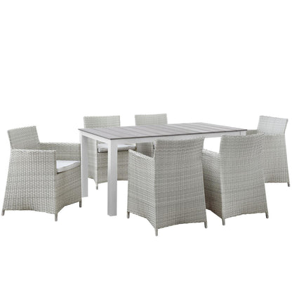 Patio Furniture Sets | Junction Outdoor Patio Dining Furniture Set | Vibrant Style | Durable Rattan Weave | All-Weather Cushions | Fully Assembled | 7 Piece Gray White | casafoyer.myshopify.com