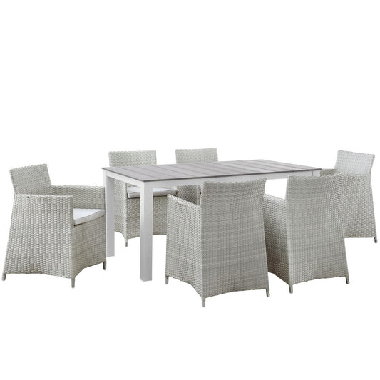 Patio Furniture Sets | Junction Outdoor Patio Dining Furniture Set | Vibrant Style | Durable Rattan Weave | All-Weather Cushions | Fully Assembled | 7 Piece Gray White | casafoyer.myshopify.com