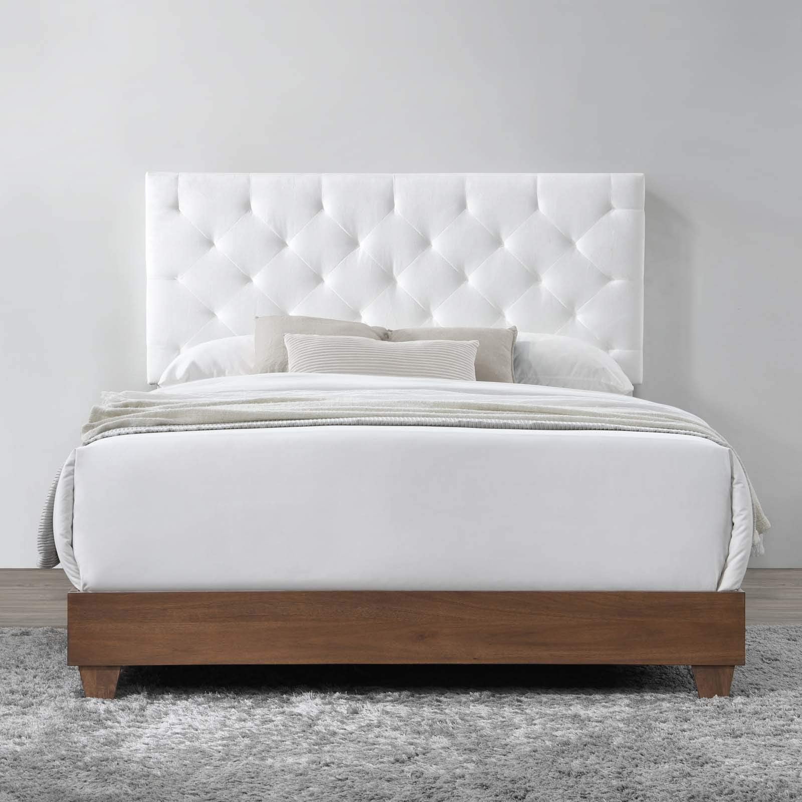 adjustable bed bases | CasaFoyer Rhiannon Diamond Tufted Performance Velvet Upholstered Queen Bed | Walnut White | MDF & Wood Frame | Tapered Legs | Stain-Resistant Velvet Upholstery | Cushioned Tufted Headboard | 800 lbs Weight Capacity | casafoyer.myshopify.com