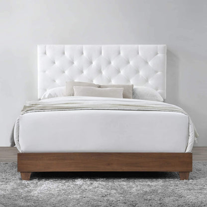 adjustable bed bases | CasaFoyer Rhiannon Diamond Tufted Performance Velvet Upholstered Queen Bed | Walnut White | MDF & Wood Frame | Tapered Legs | Stain-Resistant Velvet Upholstery | Cushioned Tufted Headboard | 800 lbs Weight Capacity | casafoyer.myshopify.com