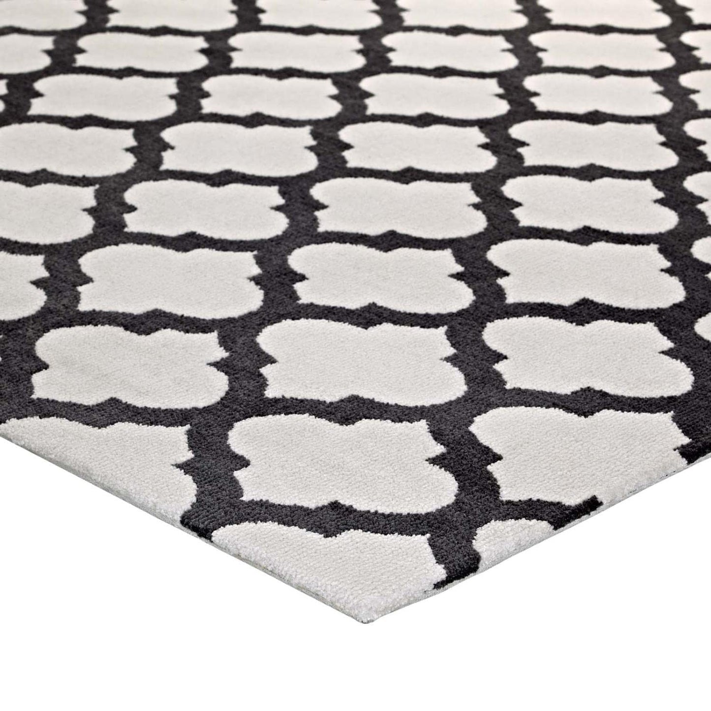 Carpet & Rugs | CasaFoyer Lida Moroccan Trellis Area Rug | Elegant Quatrefoil Pattern | Soft Polyester Microfiber | Durable Jute Bottom | Stain-Resistant | Easy to Clean | 5x8 Ivory/Charcoal | casafoyer.myshopify.com