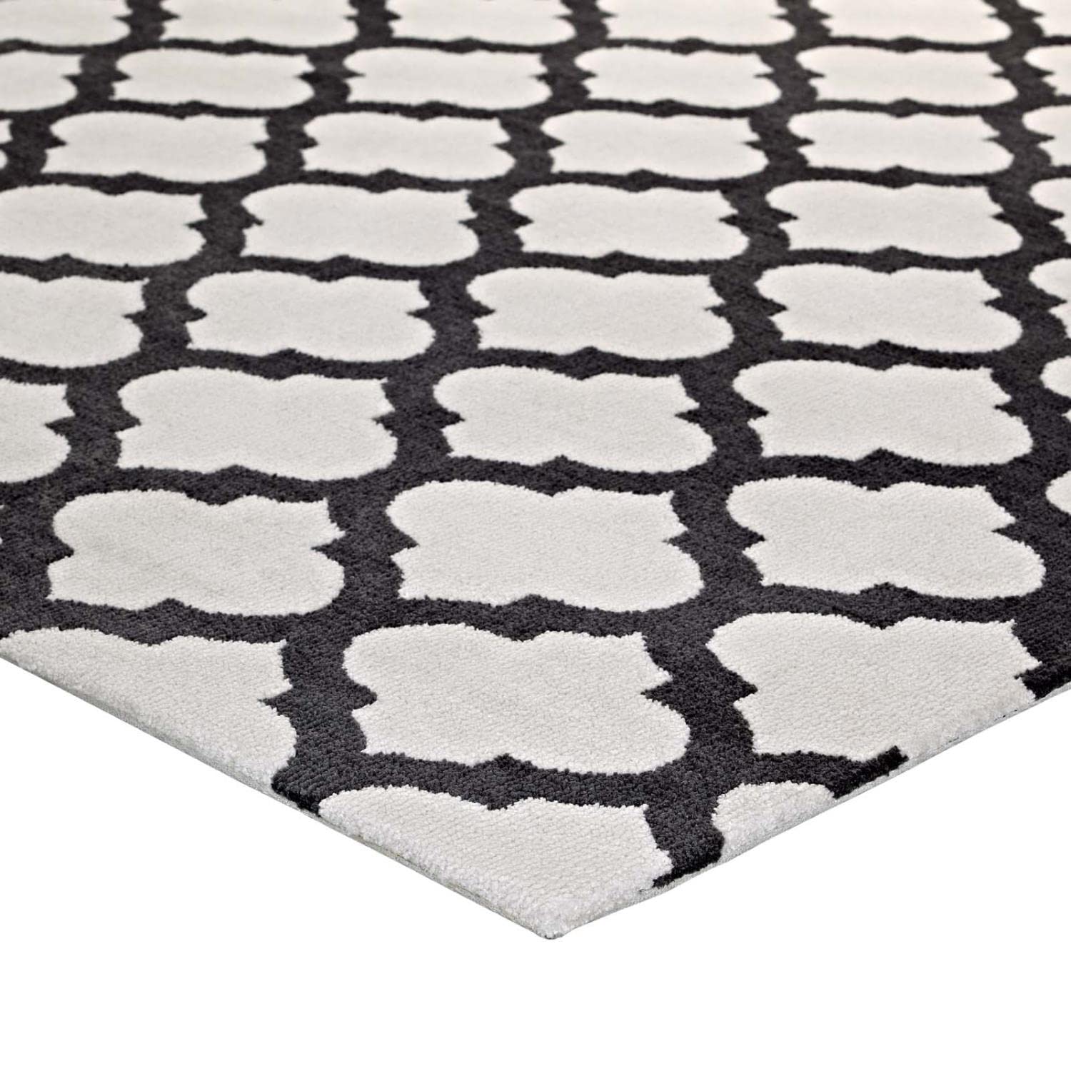 Carpet & Rugs | CasaFoyer Lida Moroccan Trellis Area Rug | Elegant Quatrefoil Pattern | Soft Polyester Microfiber | Durable Jute Bottom | Stain-Resistant | Easy to Clean | 5x8 Ivory/Charcoal | casafoyer.myshopify.com