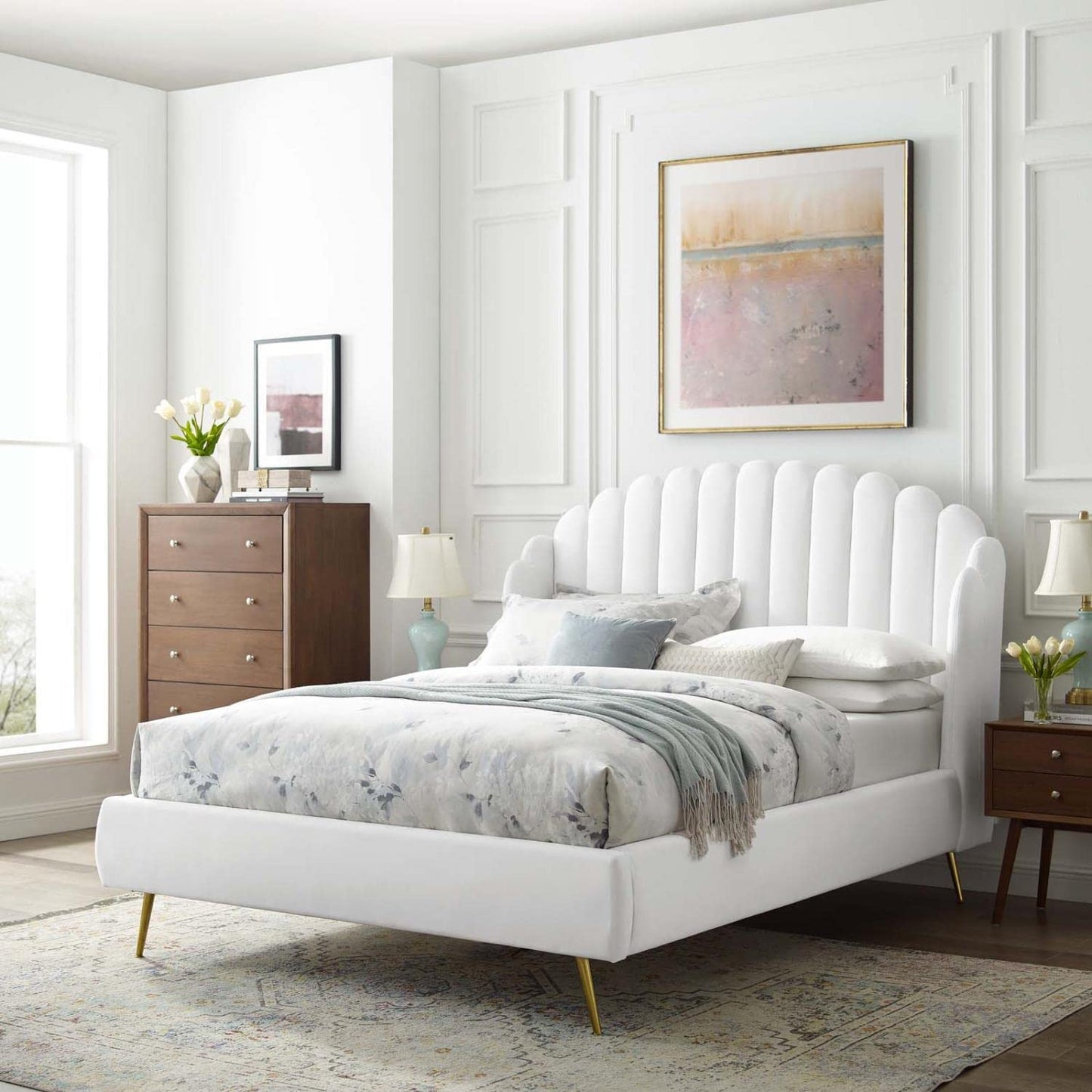 adjustable bed bases | CasaFoyer Lana Performance Velvet Queen Platform Bed | Wingback Tufted Design | Stain-Resistant Velvet Upholstery | Gold Metal Legs | Wood Slat Support System. Upgrade your bedroom with style and comfort. | casafoyer.myshopify.com