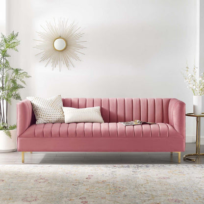 sofas | CasaFoyer Shift Channel Tufted Performance Velvet Living Room Sofa | Elegant Deco Design | Stain-Resistant Upholstery | Gold Stainless Steel Legs | 900 lbs Weight Capacity | casafoyer.myshopify.com