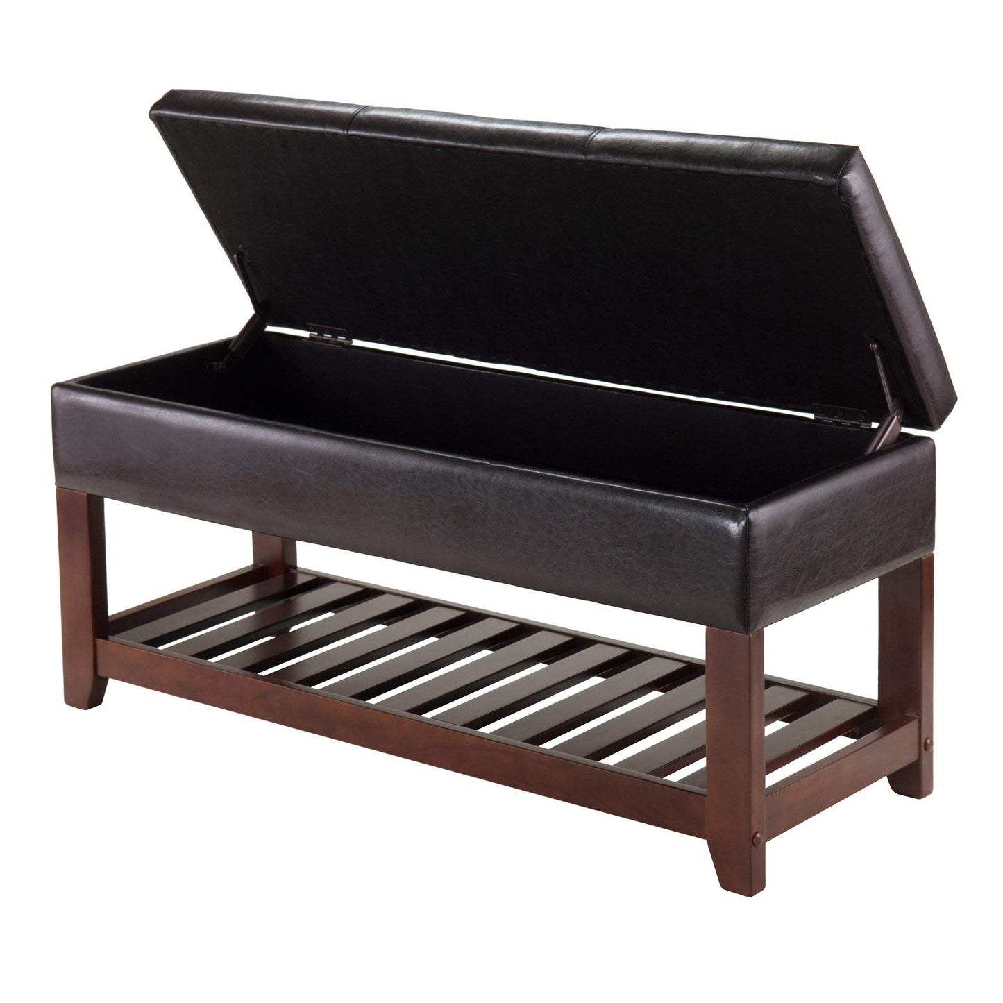 BENCH | Ergode Monza Storage Bench | Padded Seat | Ample Storage | PU Faux Leather | Shoe Shelf | Walnut Finish | 42.52W x 15.75D x 20.47H | casafoyer.myshopify.com