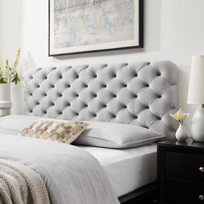 Bed | CasaFoyer Lizzy Tufted Performance Velvet Full/Queen Headboard | Elegant, Comfortable, Stain-Resistant | Light Gray | casafoyer.myshopify.com