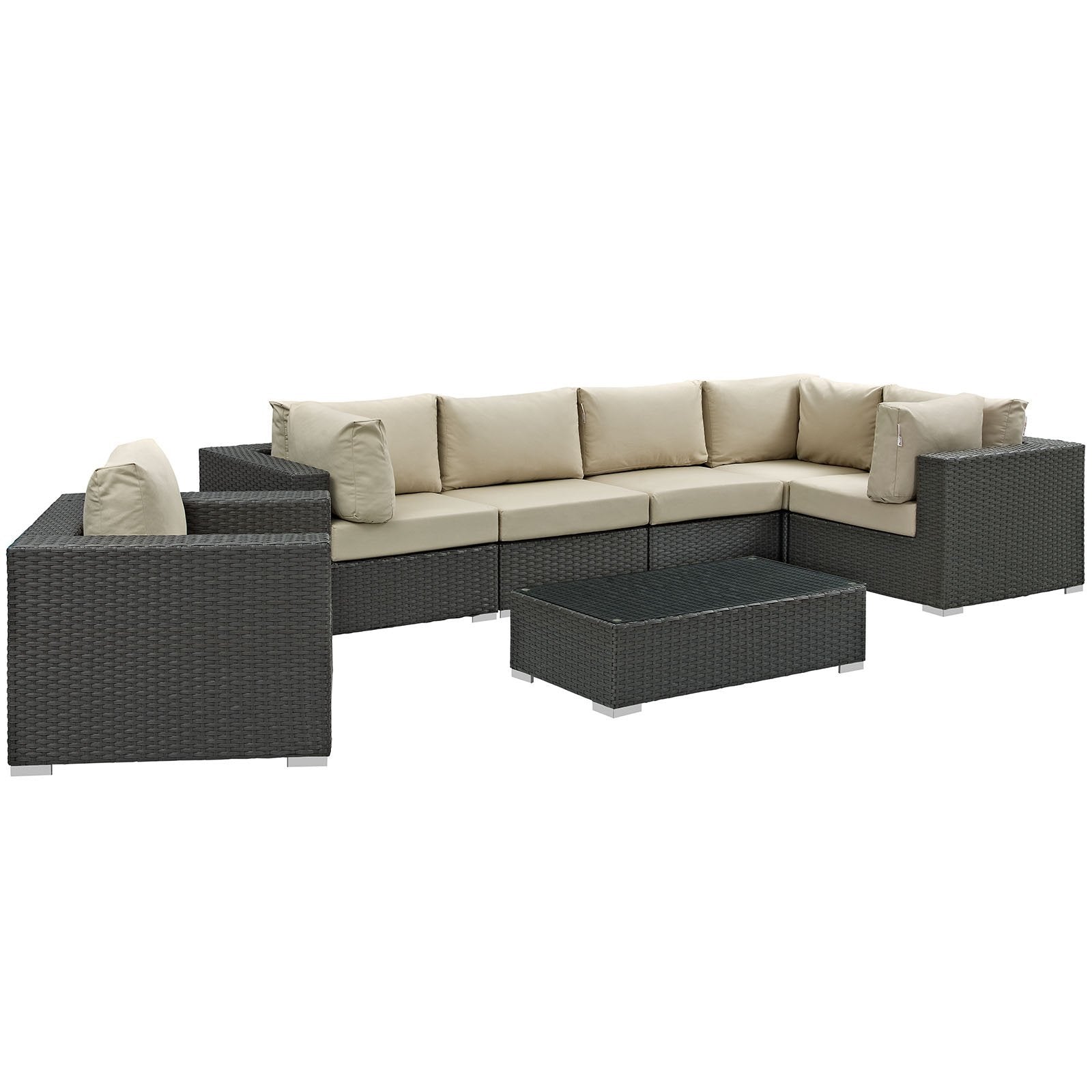 kitchen and dining room sets | CasaFoyer Sojourn Outdoor Patio Furniture Set | Sunbrella Cushions | Synthetic Rattan | UV Protection | Aluminum Frame | Includes Armchair, Coffee Table, Corners, Armless Chairs | casafoyer.myshopify.com